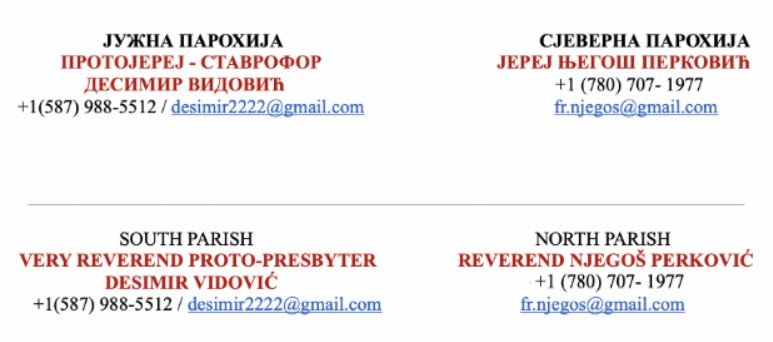 Priest contact info: